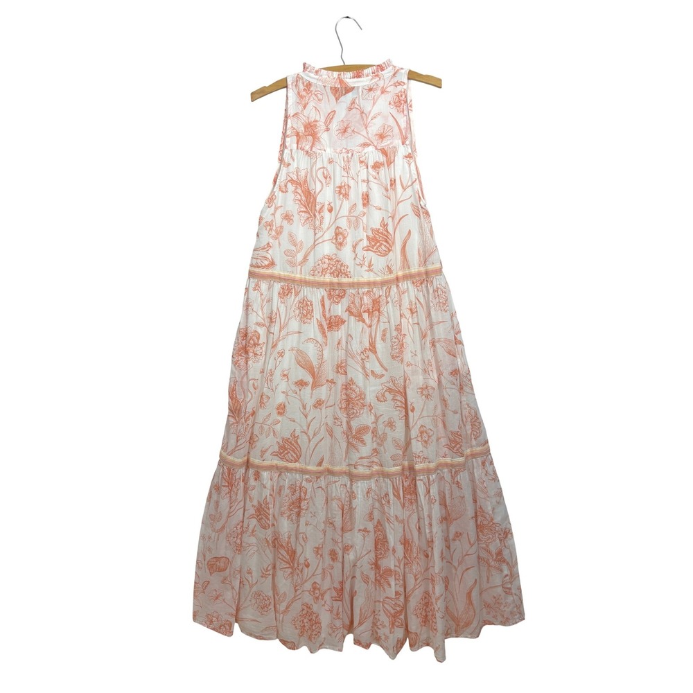 Olivia James The Label Ro Orange Floral Cotton Tiered Maxi Dress Small S - Picture 3 of 5